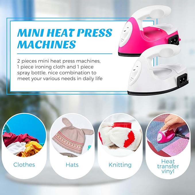 2 Pieces Mini Craft Iron Mini Heat Press Iron with Charging Base Accessories for Beads Patch Clothes T Shirts Shoes Clothes and Hats