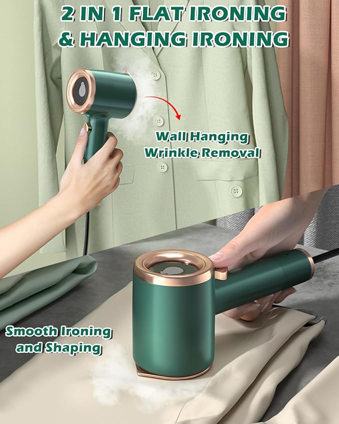 Portable Mini Ironing Machine, Travel Steam Iron for Clothes, Professional Household Fast Preheating Steam Dry Ironing, Travel Size Support Dry and Wet Clothing Iron Machine (Green)