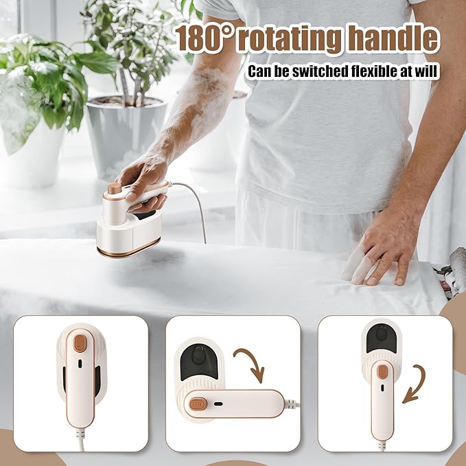 Portable Travel Mini Iron for Clothes 3 in 1 Travel Steamer 180° Rotating Handheld Iron Portable Small Size Machine for Dry and Wet for College Dorm(White)