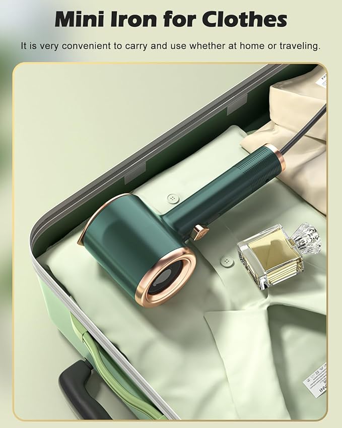 Portable Mini Ironing Machine, Travel Steam Iron for Clothes, Professional Household Fast Preheating Steam Dry Ironing, Travel Size Support Dry and Wet Clothing Iron Machine (Green)