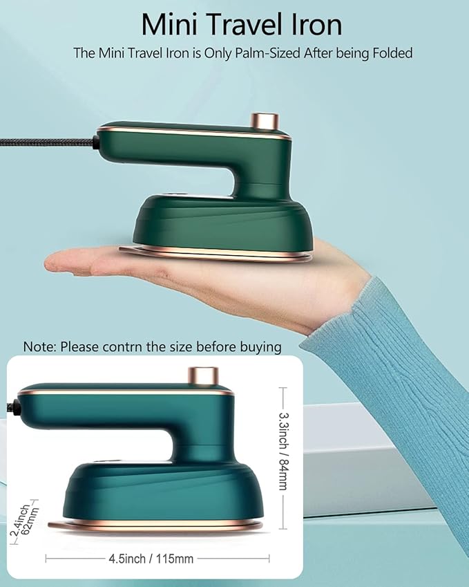 Professional Travel Iron for Clothes, Mini Ironing Machine Handheld Can Be Rotated 180 Degrees, Household Fast Heating Wired Small Electric Iron, Portable Heat Press Clothing Iron Machine (Green)