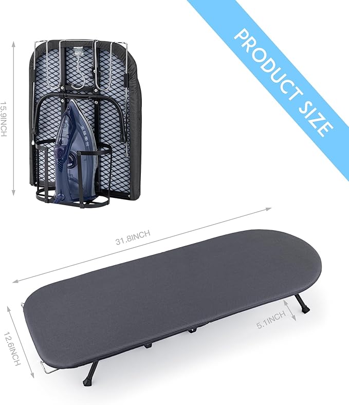 Small Ironing Board, Foldable Table Top Portable Mini Ironing Board w/Iron Rest, Set for Dorm Rooms, RVs, Travel Apartments Black