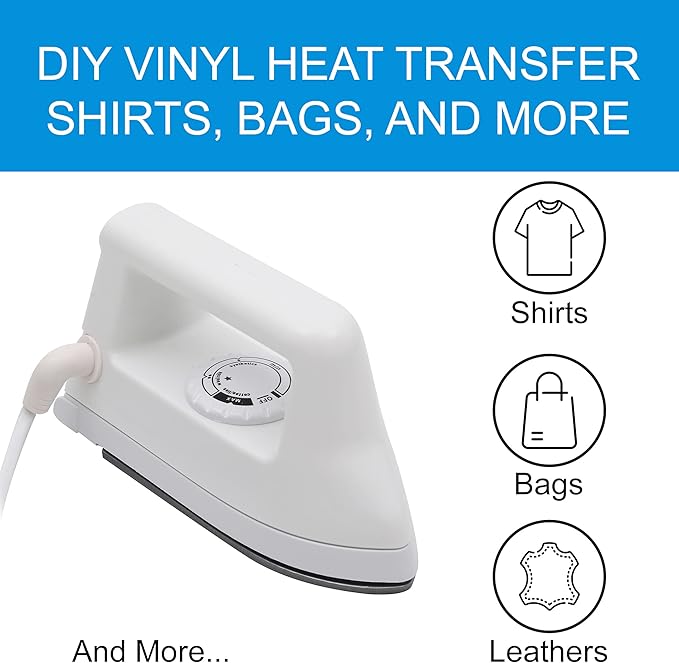 (White) 6.6 Inches x 2.67 Inches x 3.85 Inches Mini Heat Press Machine - Craft Iron for Perler Beads and DIY Vinyl Heat Transfer Shirts, Bags, and More - Perfect for Small and Narrow Areas