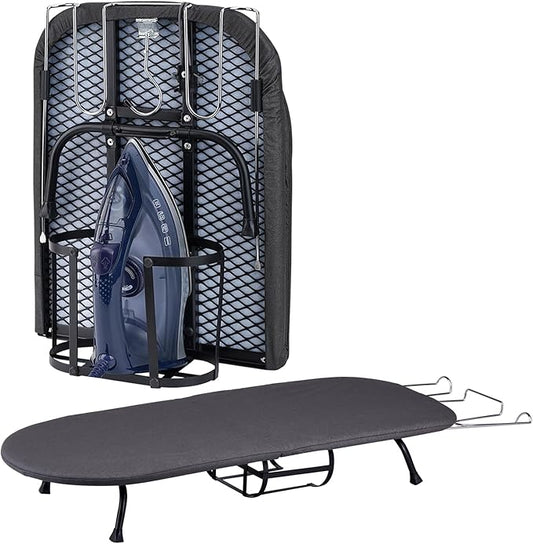 Small Ironing Board, Foldable Table Top Portable Mini Ironing Board w/Iron Rest, Set for Dorm Rooms, RVs, Travel Apartments Black