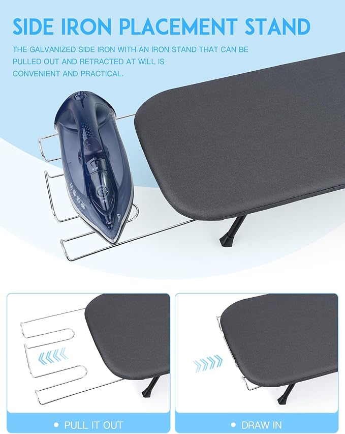 Small Ironing Board, Foldable Table Top Portable Mini Ironing Board w/Iron Rest, Set for Dorm Rooms, RVs, Travel Apartments Black